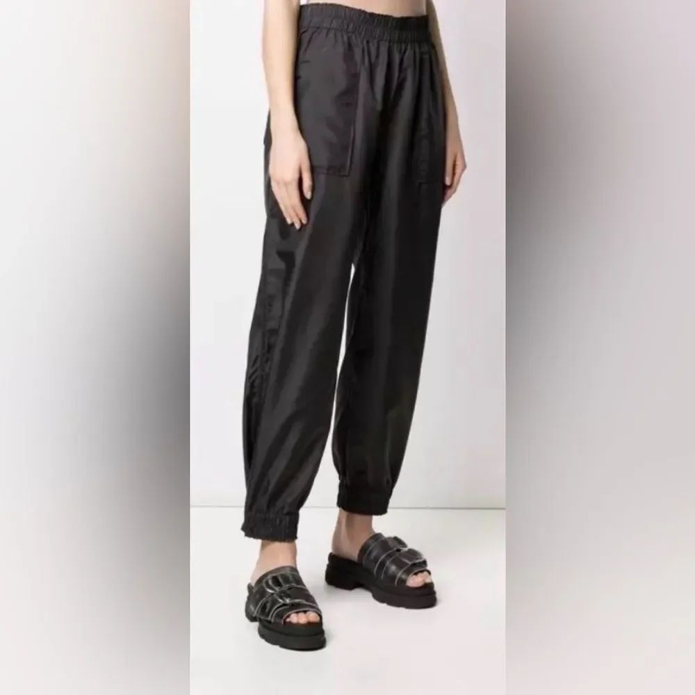 New Ganni Patch Pocket Track Trouser Pants Windbreaker Black Sz 40